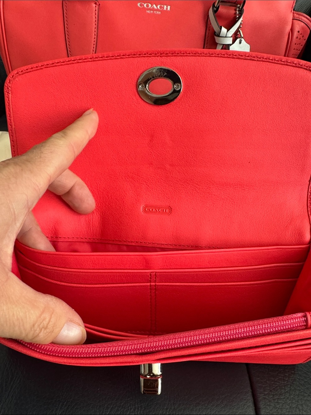 Coach Legacy Perforated Leather Candace Tote & Wallet Set- Rare Watermelon Coral - Picture 5 of 15